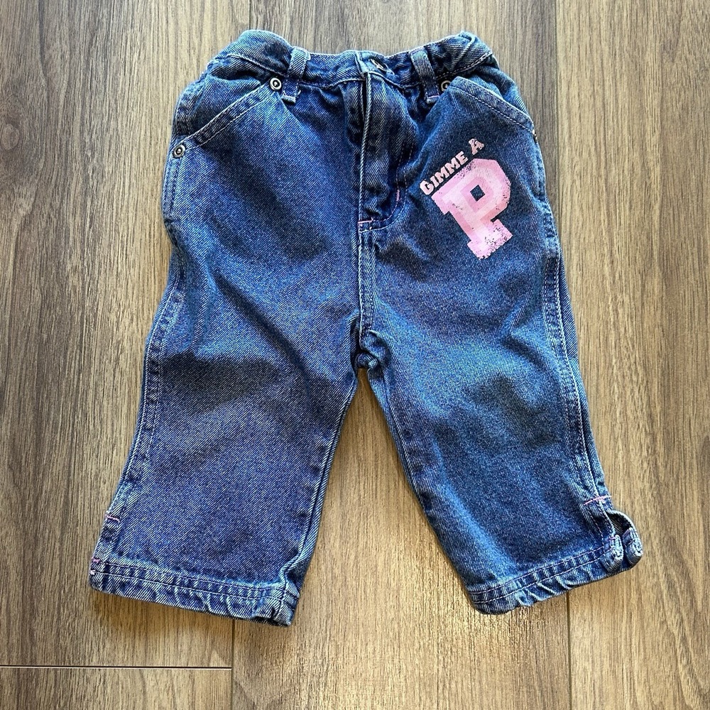 Vintage Main Street Disney Baby Winnie The Pooh Denim Pants‎ "gimme A P" 12M